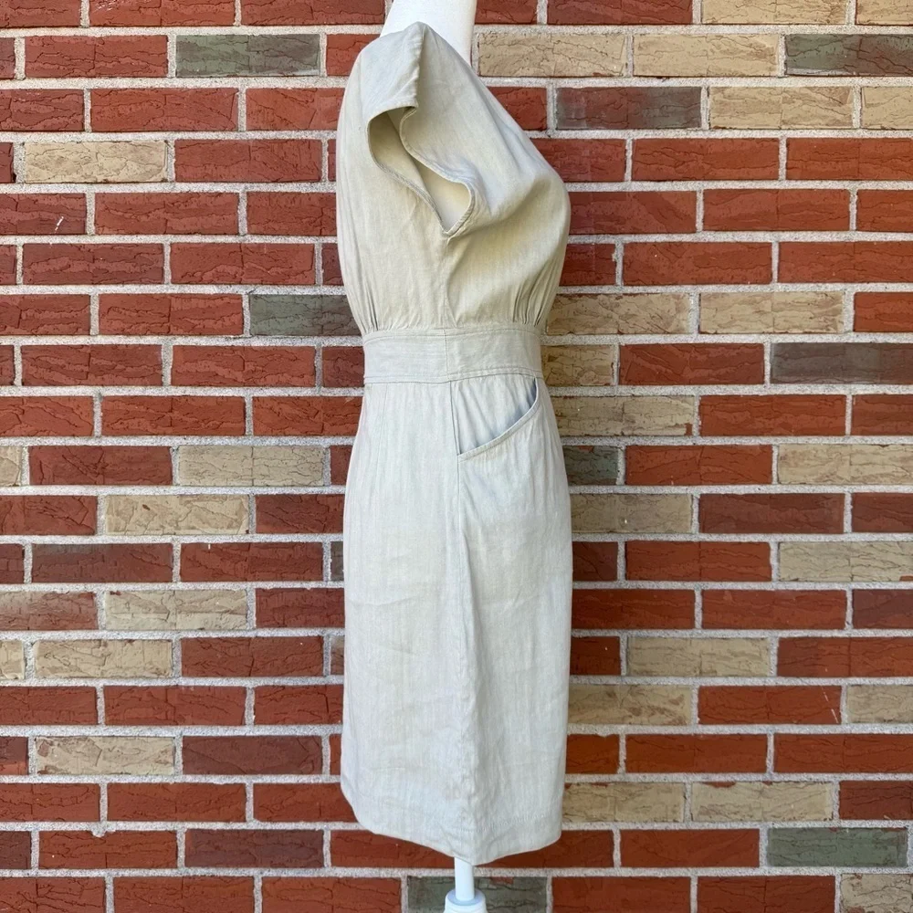 Theory Linen Cream Short Sleeve Midi Dress 👗
